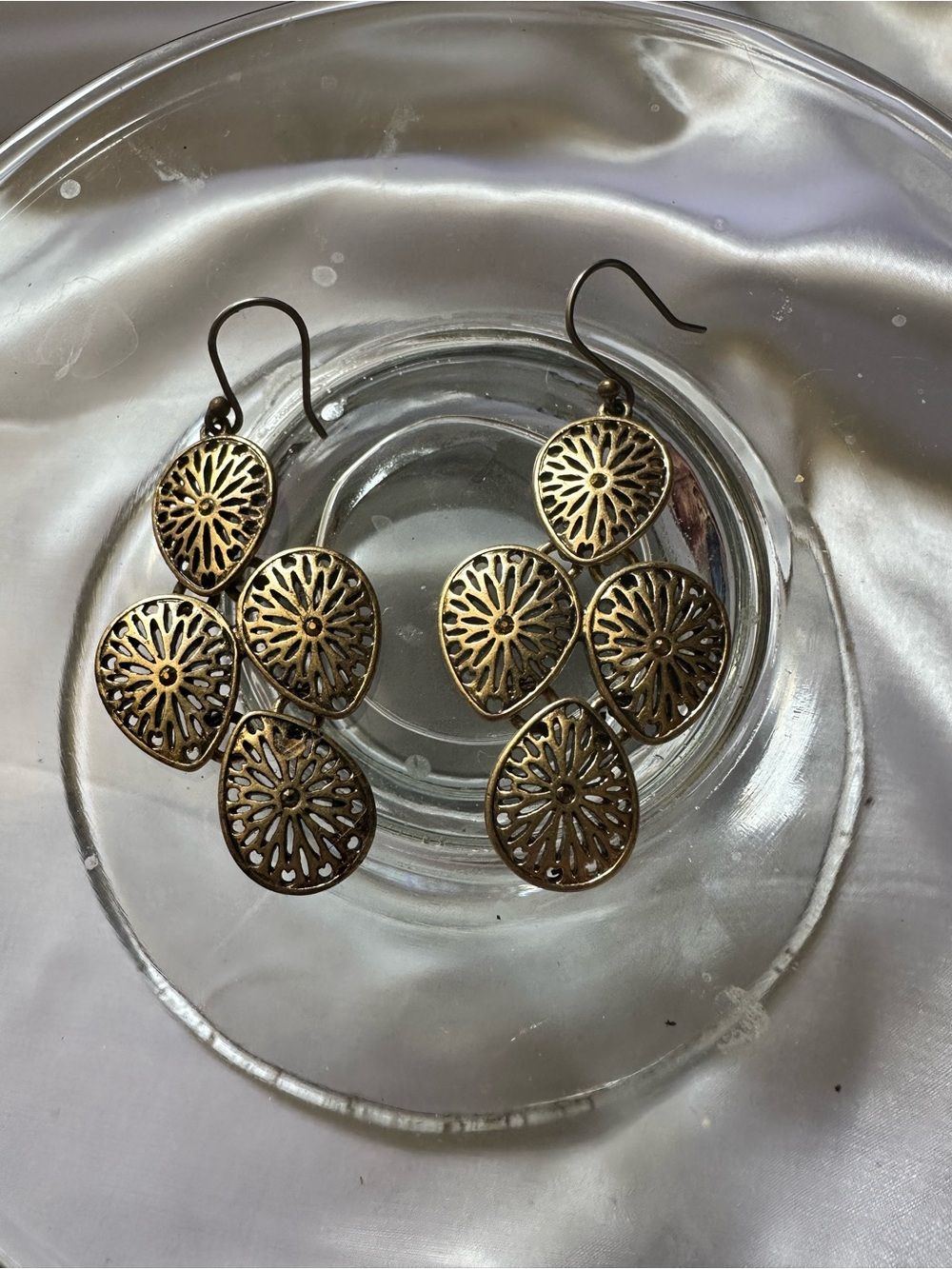 Gold-Tone Filigree Cluster Dangle Earrings - Elegant Women's Jewelry